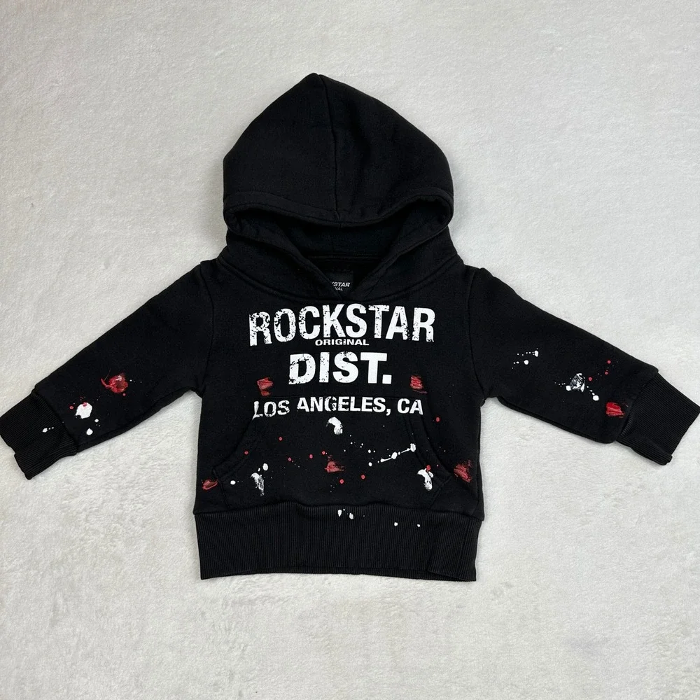 Rockstar Original Dist Los Angeles Black Paint Splatter Graphic Hoodie 2T‎